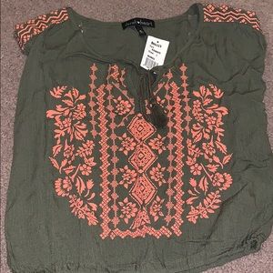 Army green and pink, sleeveless blouse